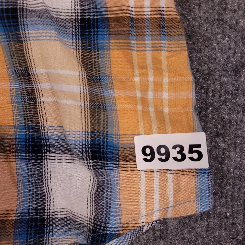 True Religion Men's Western Peal Snap Shirt Orange Blue Plaid XXL Cotton S/S